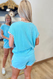 Roar in Ribbed Short Set Aqua Leopard