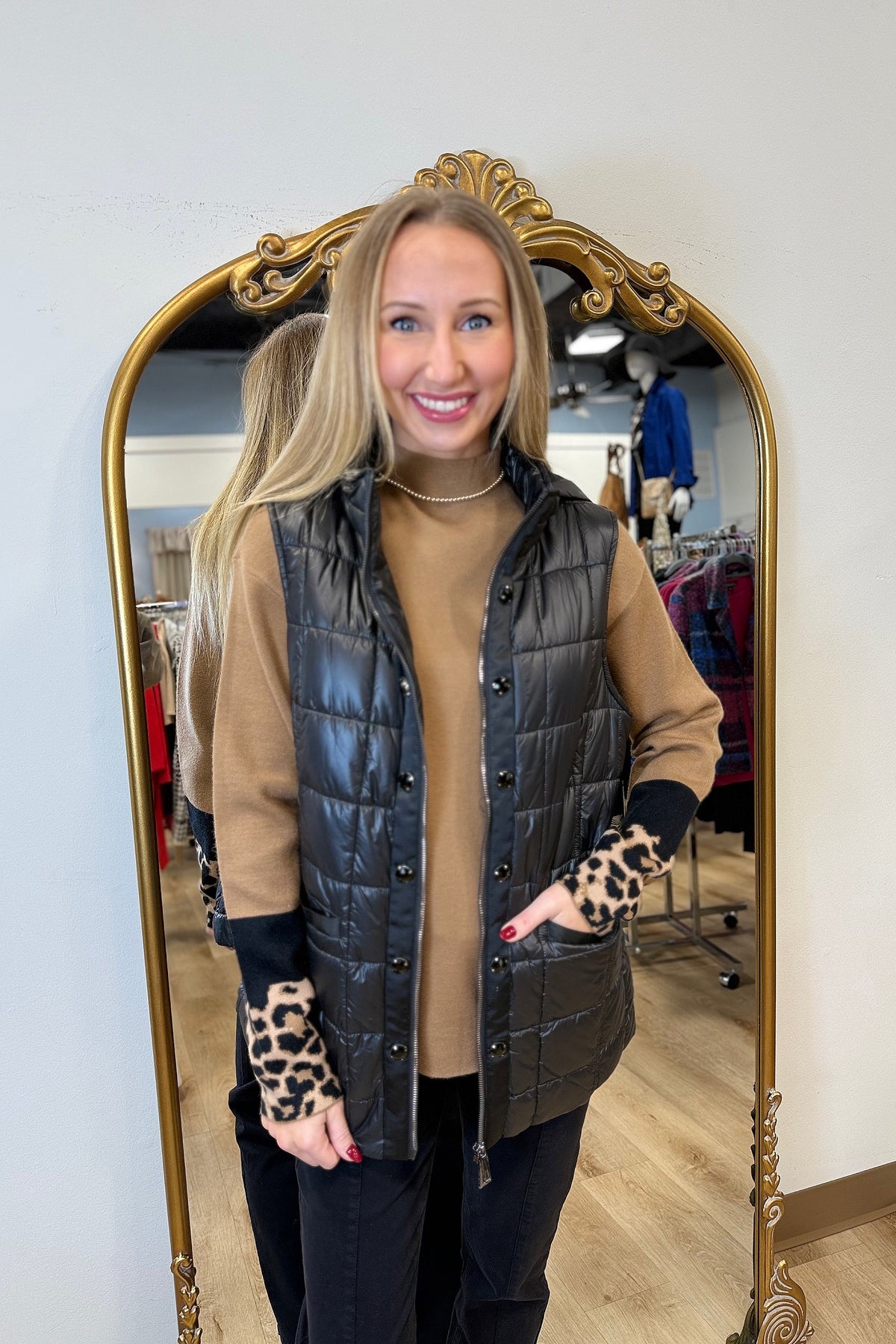 Renuar Quilted Hooded Vest Black