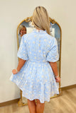 Azure Bloom Embroidered Dress Blue