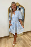Azure Bloom Embroidered Dress Blue