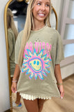 Good Vibes Sunshine Distressed Graphic Tee Latte
