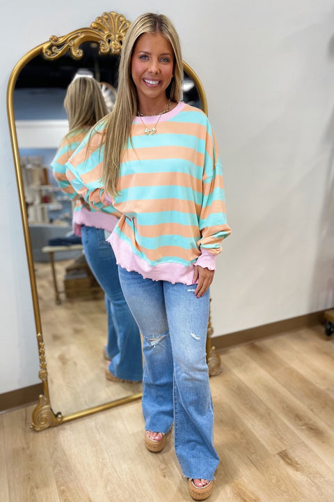 Better Together Striped Pullover Mint/Orange