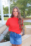 Harvest Time Mock Neck SS Sweater Top Tomato