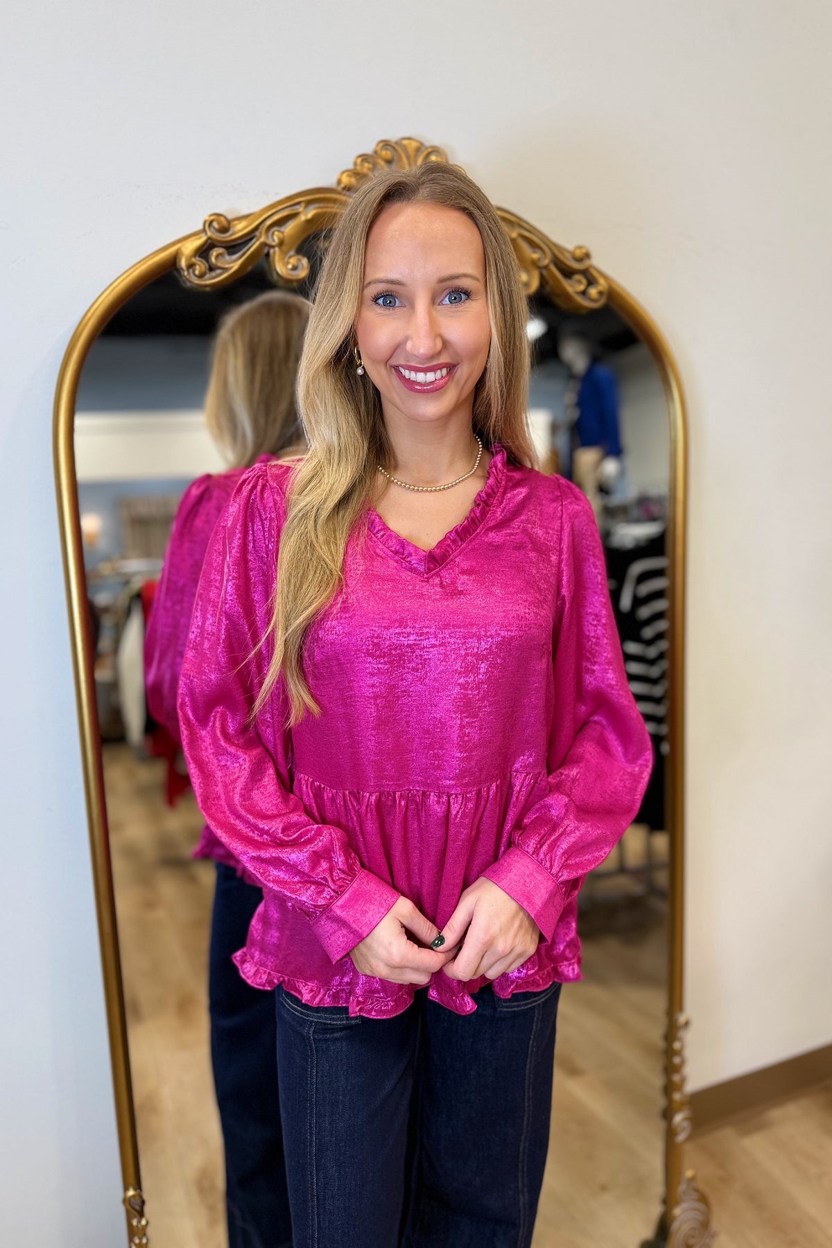 Holiday Season Babydoll Blouse Hot Pink