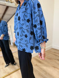 Umgee Floral Textured Top Slate Blue