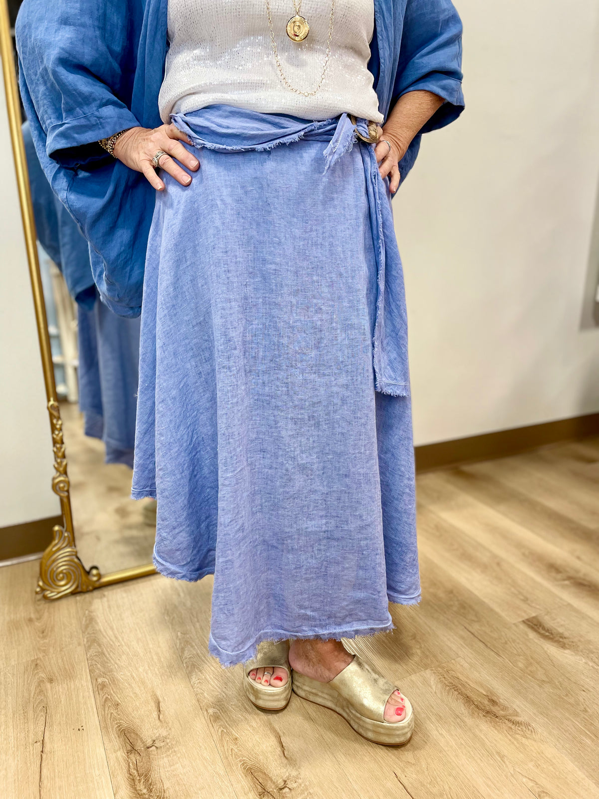 Tempo Paris Fringe Hem Skirt Denim