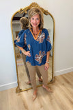 Umgee Embroidered Contrast Top Navy