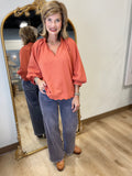 Umgee Scalloped 3/4 Sleeve Orange