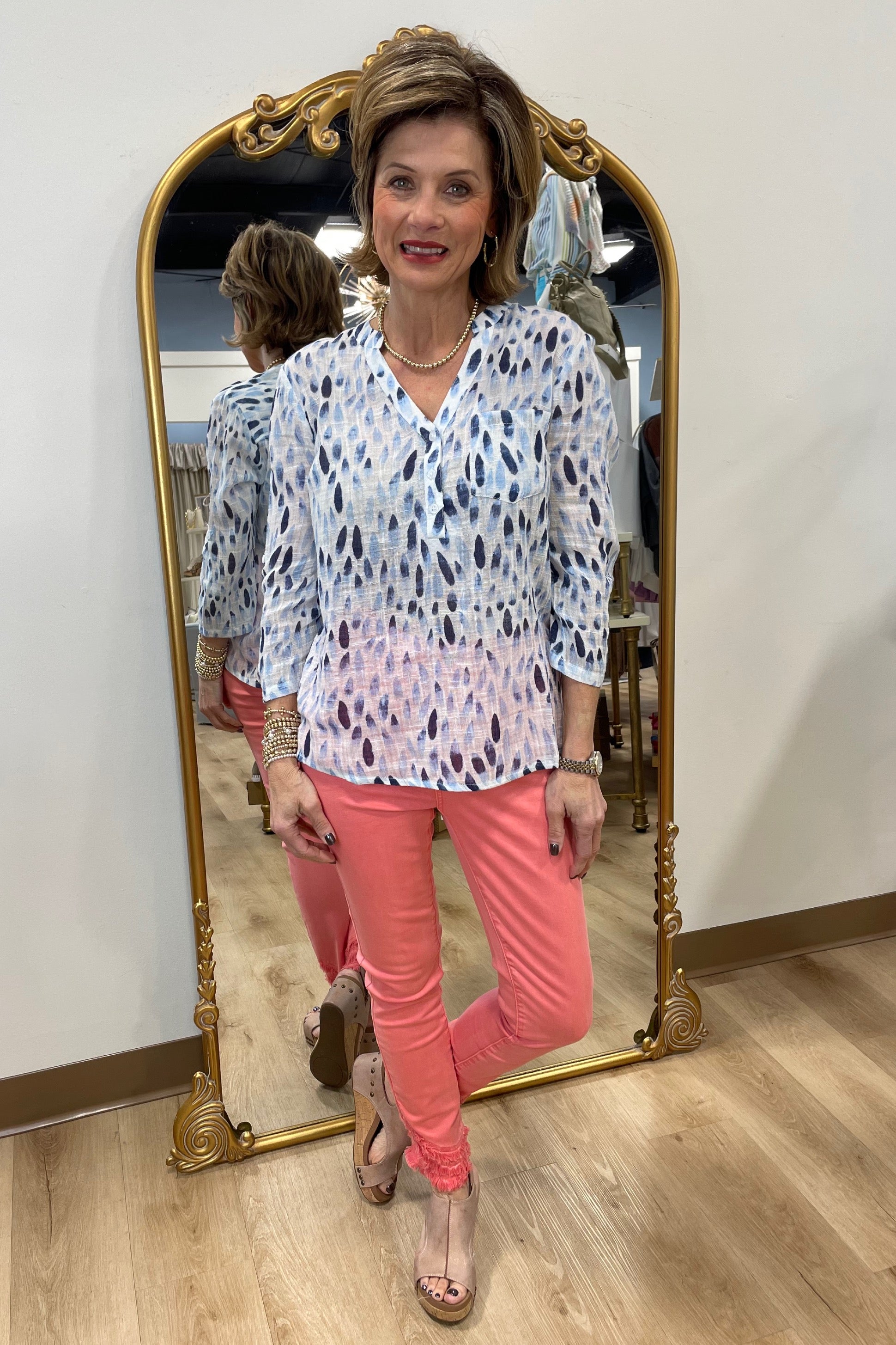 Charlie B Printed Cotton Gauze Blouse Blue