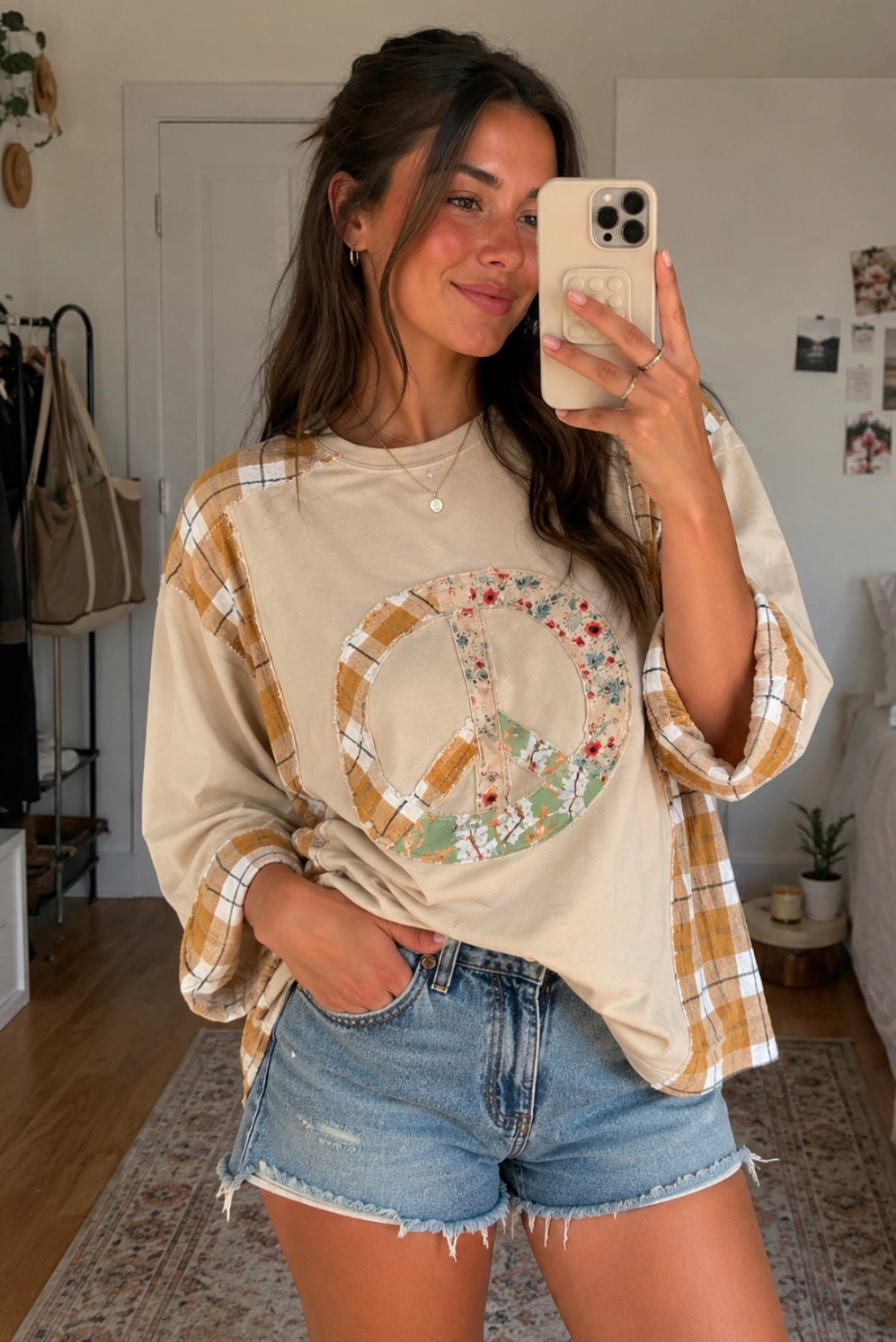 Peace Out Patchwork Tee Almond