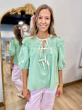 Quick Trip Bow Tie Top Sage