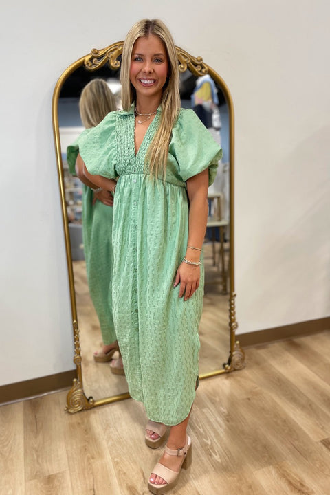 Easter Bloom Puff Sleeve Dress Sage