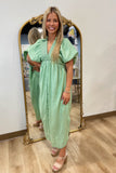 Easter Bloom Puff Sleeve Dress Sage