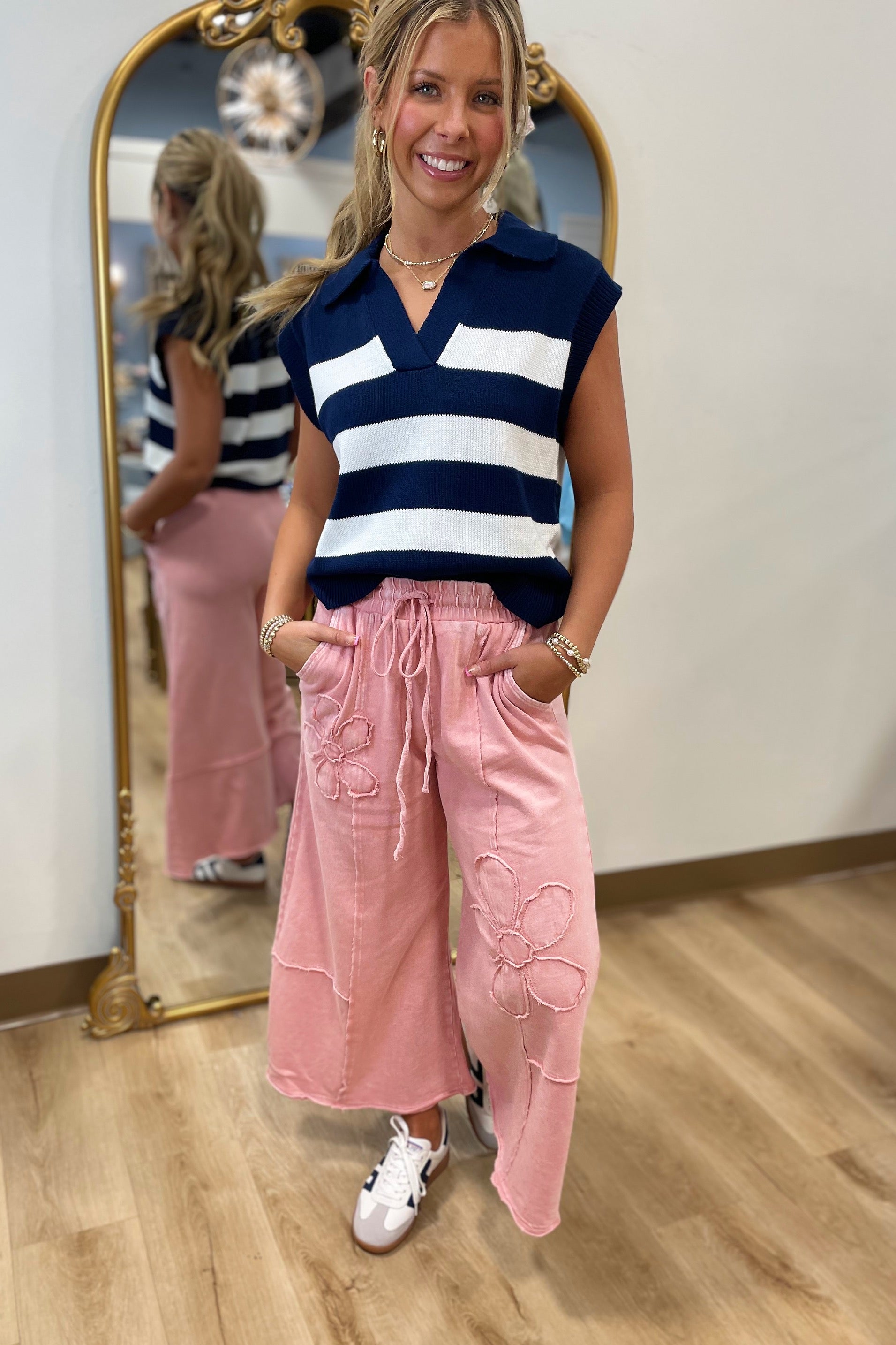 Tyler Floral Wide Leg Pant Dried Rose