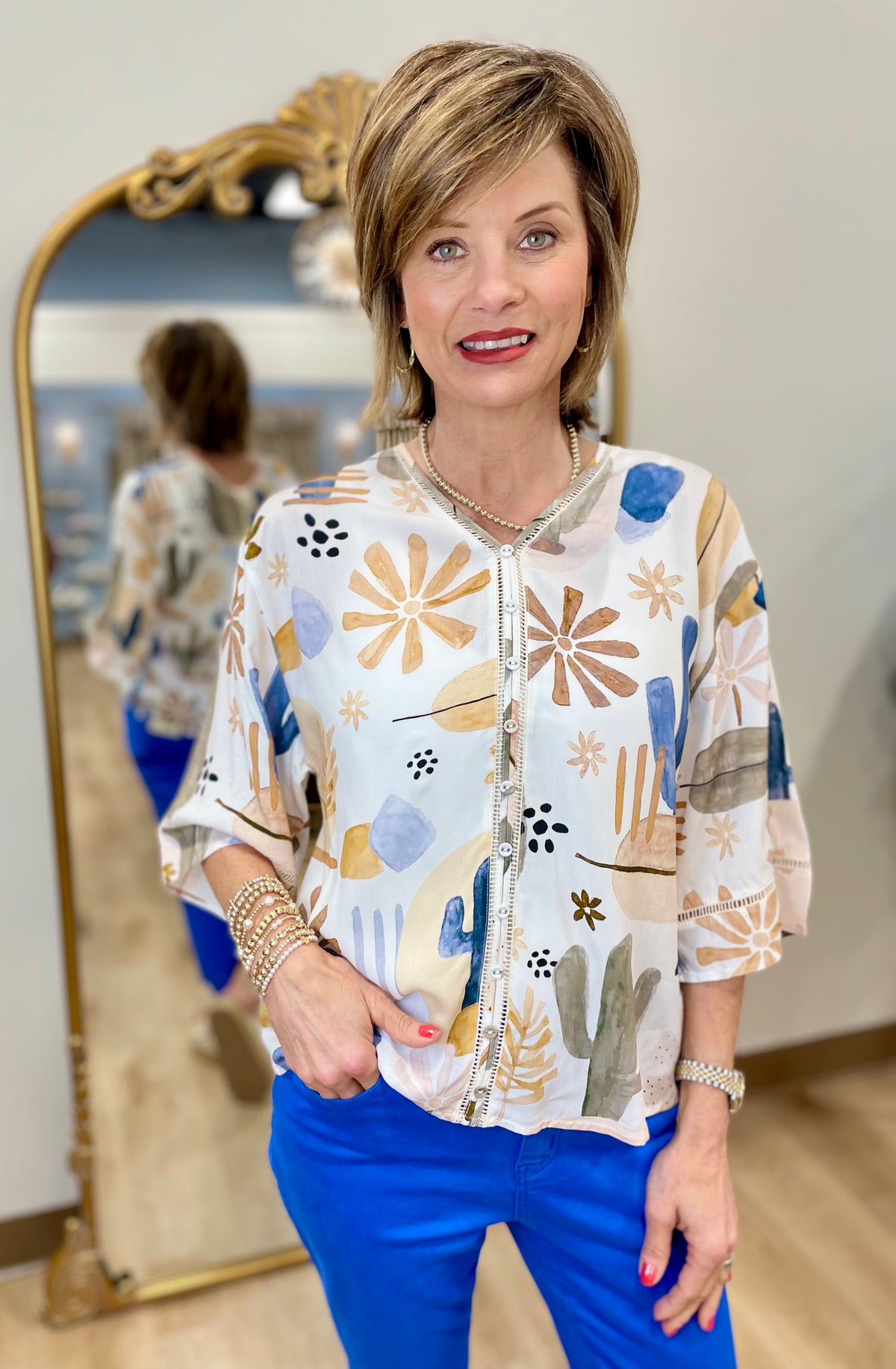 Charlie B Wide Sleeve Blouse Cactus