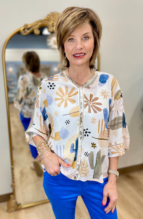 Charlie B Wide Sleeve Blouse Cactus