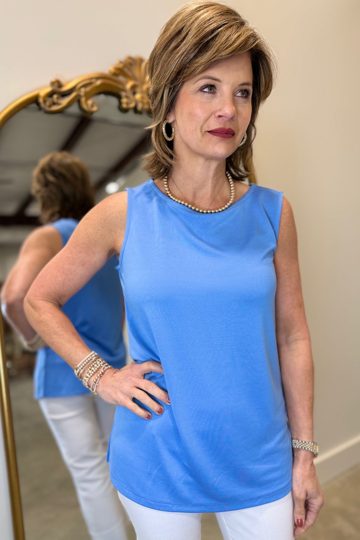 Multiples High Neck Tank Top French Blue