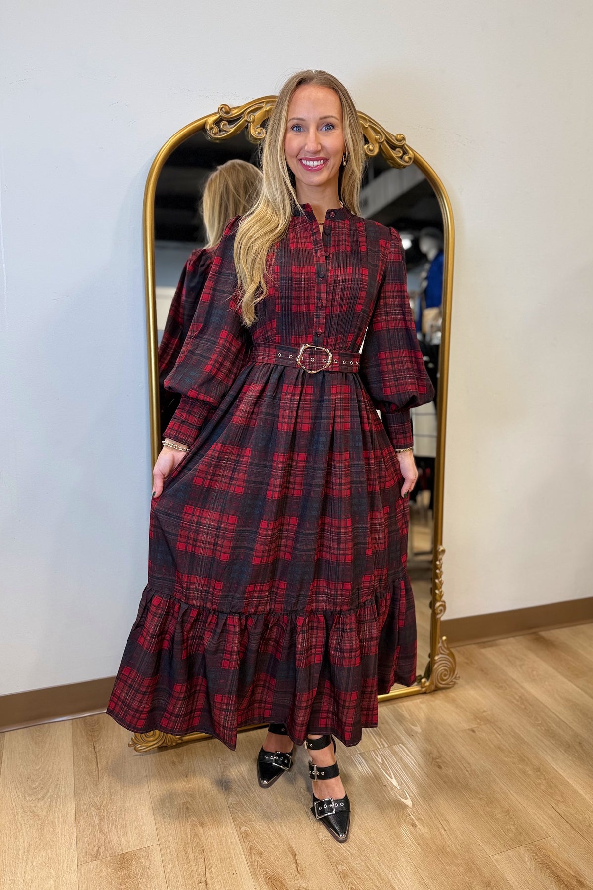 Urban Plaid Maxi Dress Red