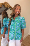 Spot On Gingham Trim Blouse Blue