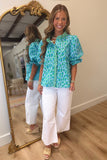 Spot On Gingham Trim Blouse Blue