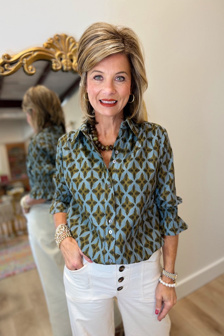 Boho Chic Printed Blouse Teal