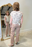 Charlie B Printed Linen Front Tie Blouse Dune