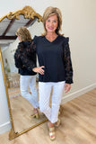 Joh Rhonda Top w Mesh Swirls Black