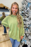 Trendy Side Slit Sweater Leek Green