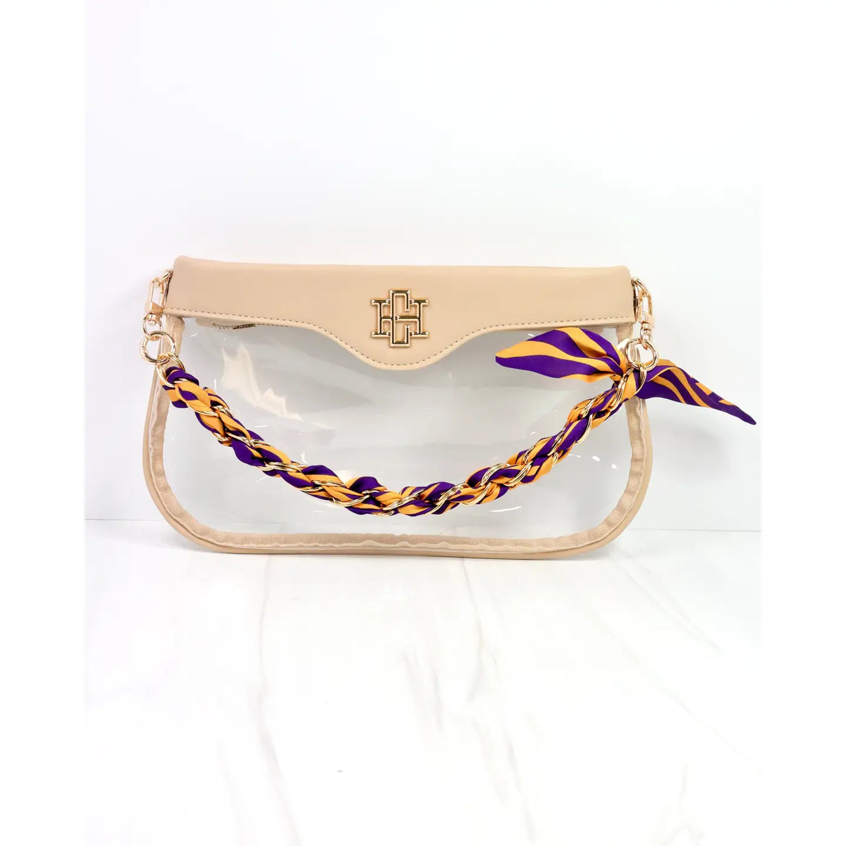 Caroline Hill Serafina Scarf Purse Chain Purple Gold
