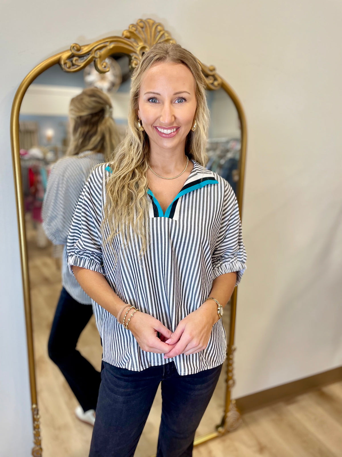 Breezy Stripe Boxy Top Black