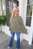 Unbe-leaf-able Oversized Front Pocket Sweater Top Olive