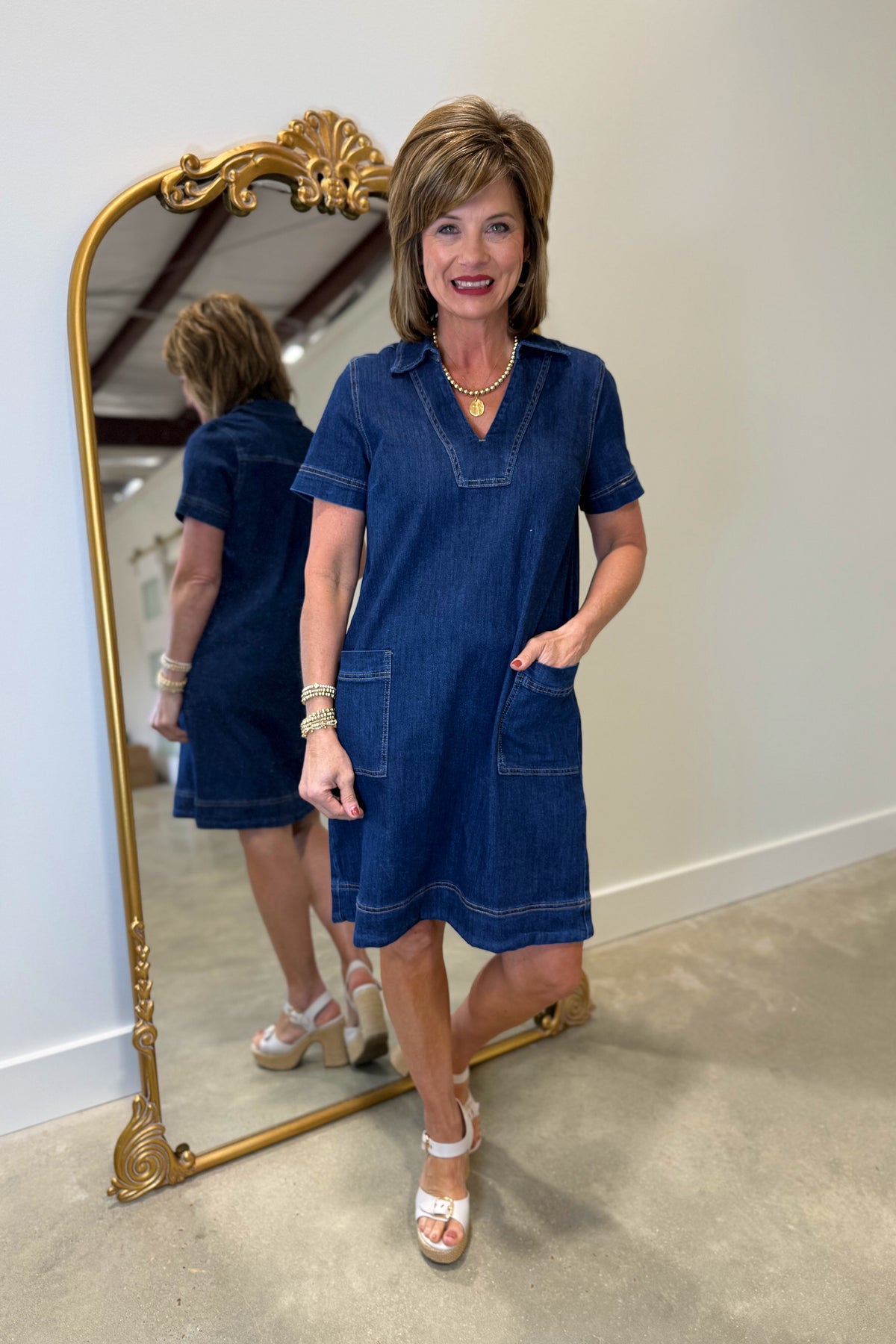 Charlie B Short Sleeve Denim Dress Indigo