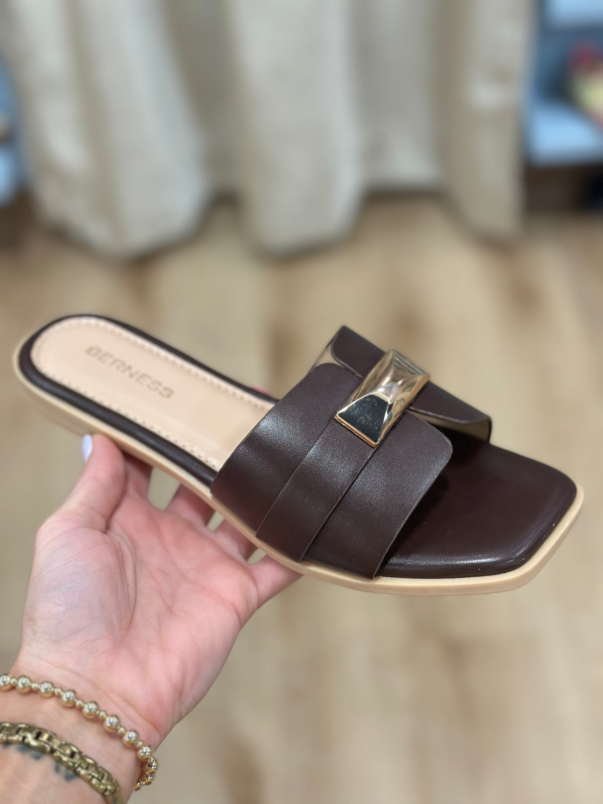 Kallen Slide Sandal w Buckle Brown