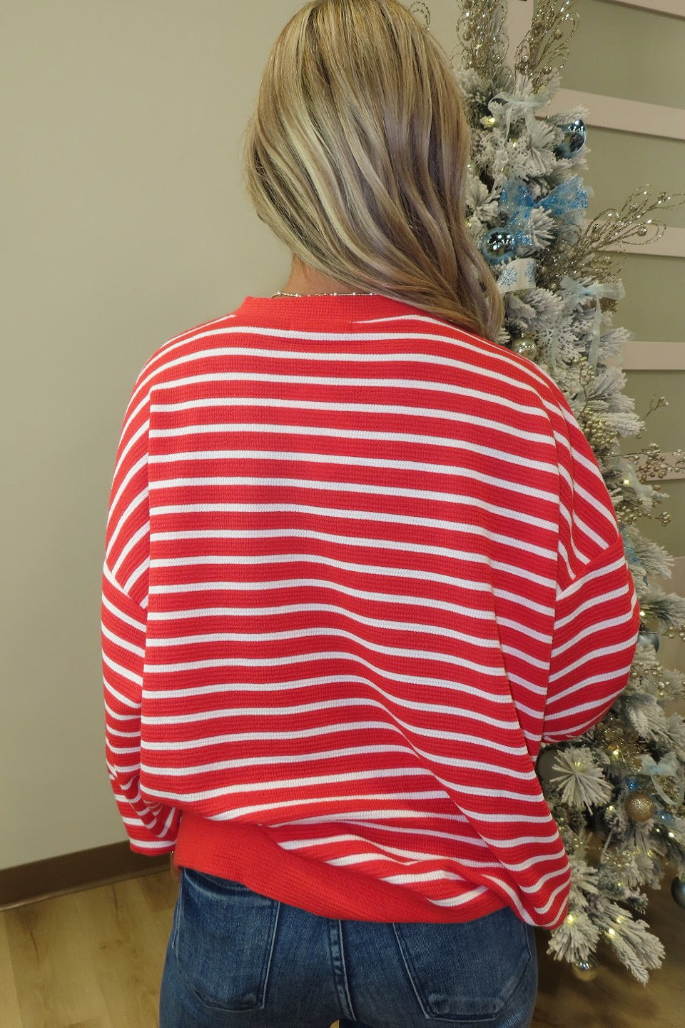 MERRY Stripe Graphic Sweatshirt Red