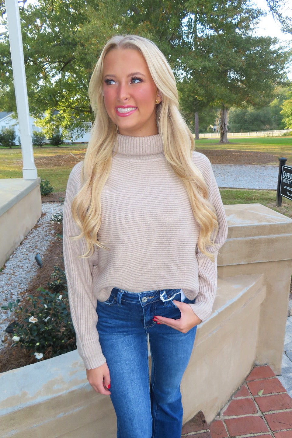 Anya Turtle Neck Dolman Sleeve Sweater Taupe