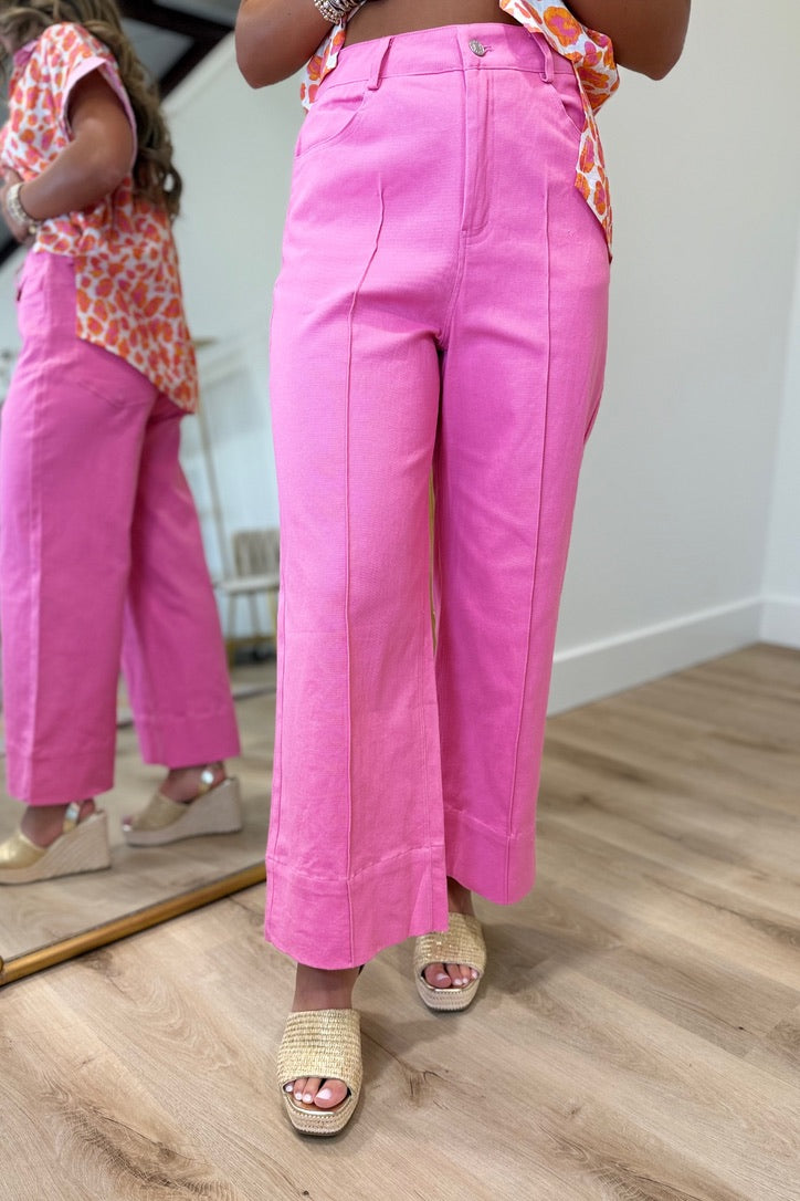 Lottie Wide Leg Pintuck Seam Pant Pink