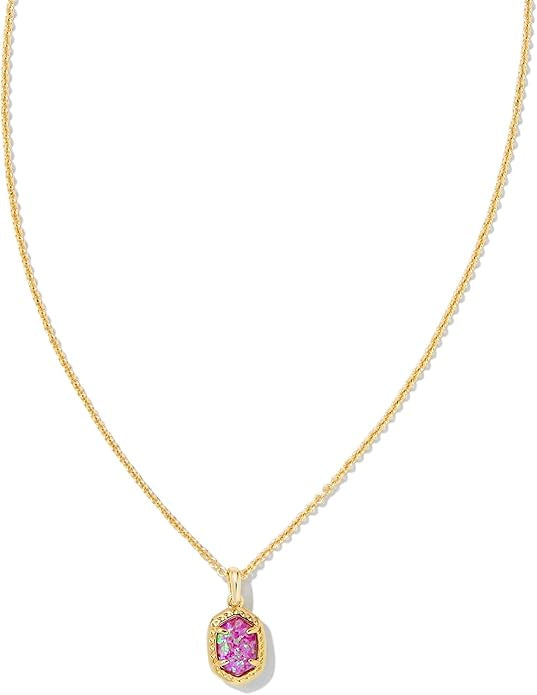 Kendra Scott Daphne Framed Short Pendant Necklace  Gold Magenta Kyocera Opal