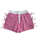 Lulu Mac Button Bow Gingham Boxer Shorts Red