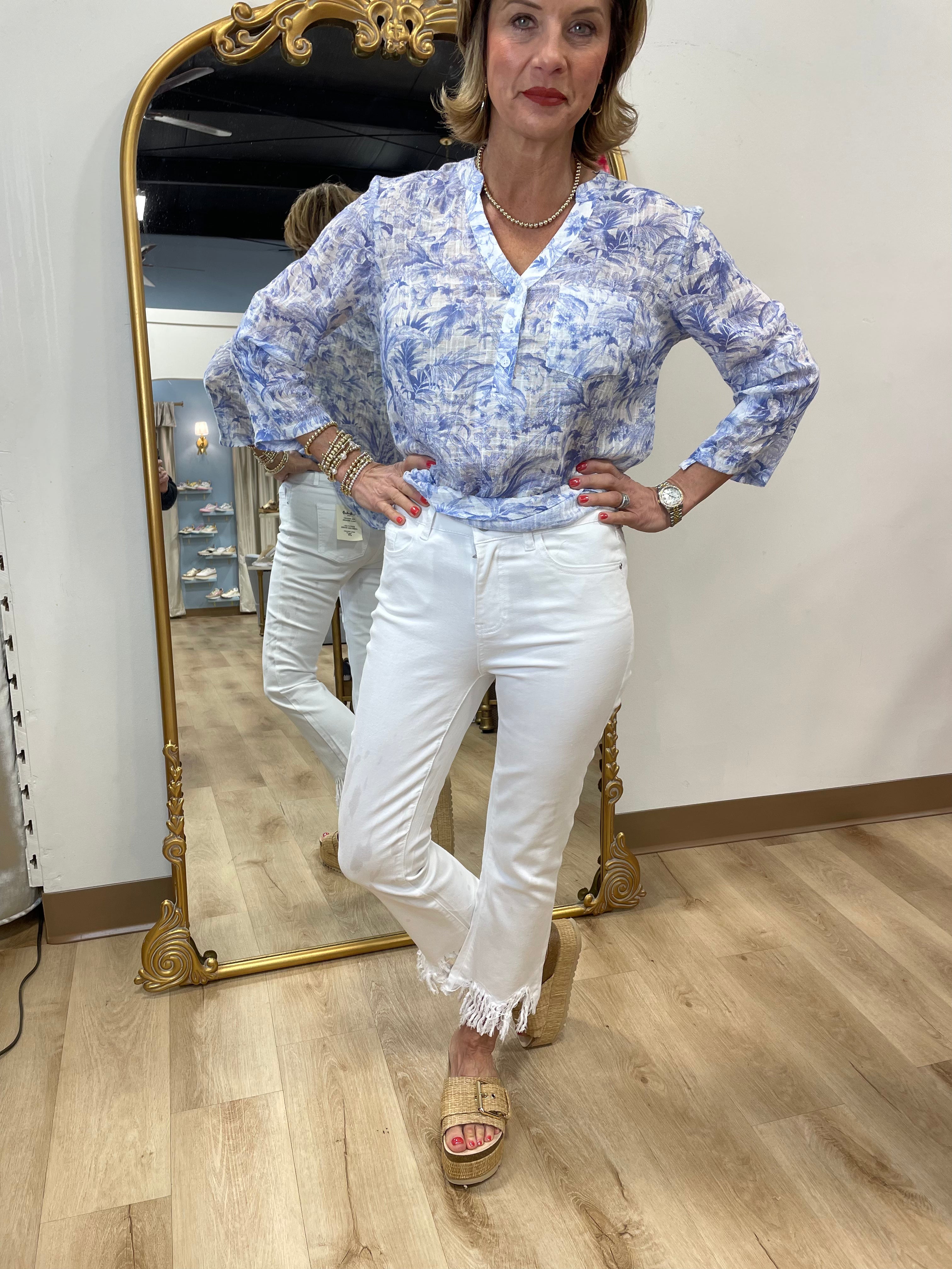 Charlie B Fringed Bottom Pant White