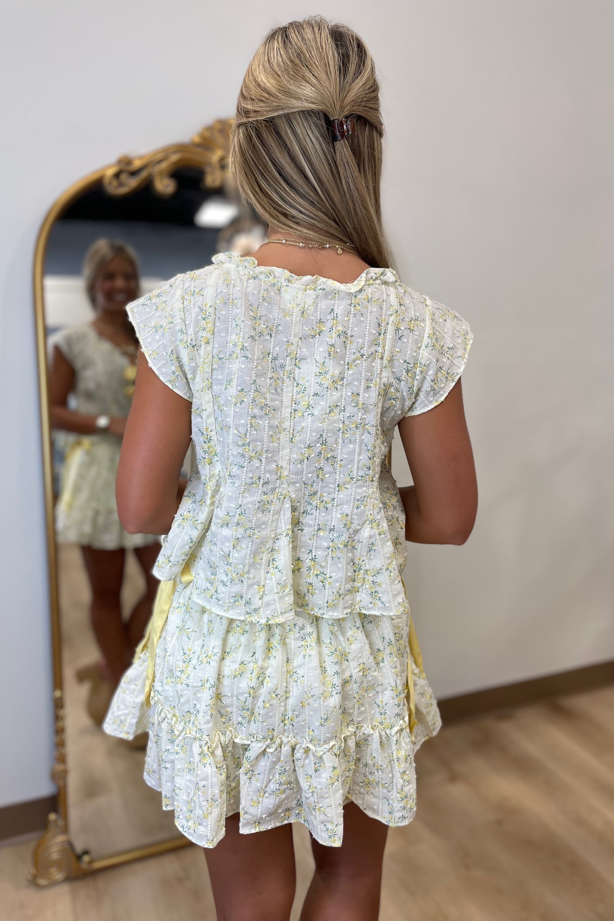 April Flowers Bow Skort Set Yellow
