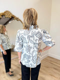 Umgee Smocked Ruffle Neck Top Charcoal