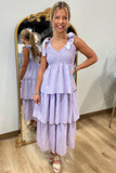 Soft Elegance Shoulder Tie Tiered Dress Lilac