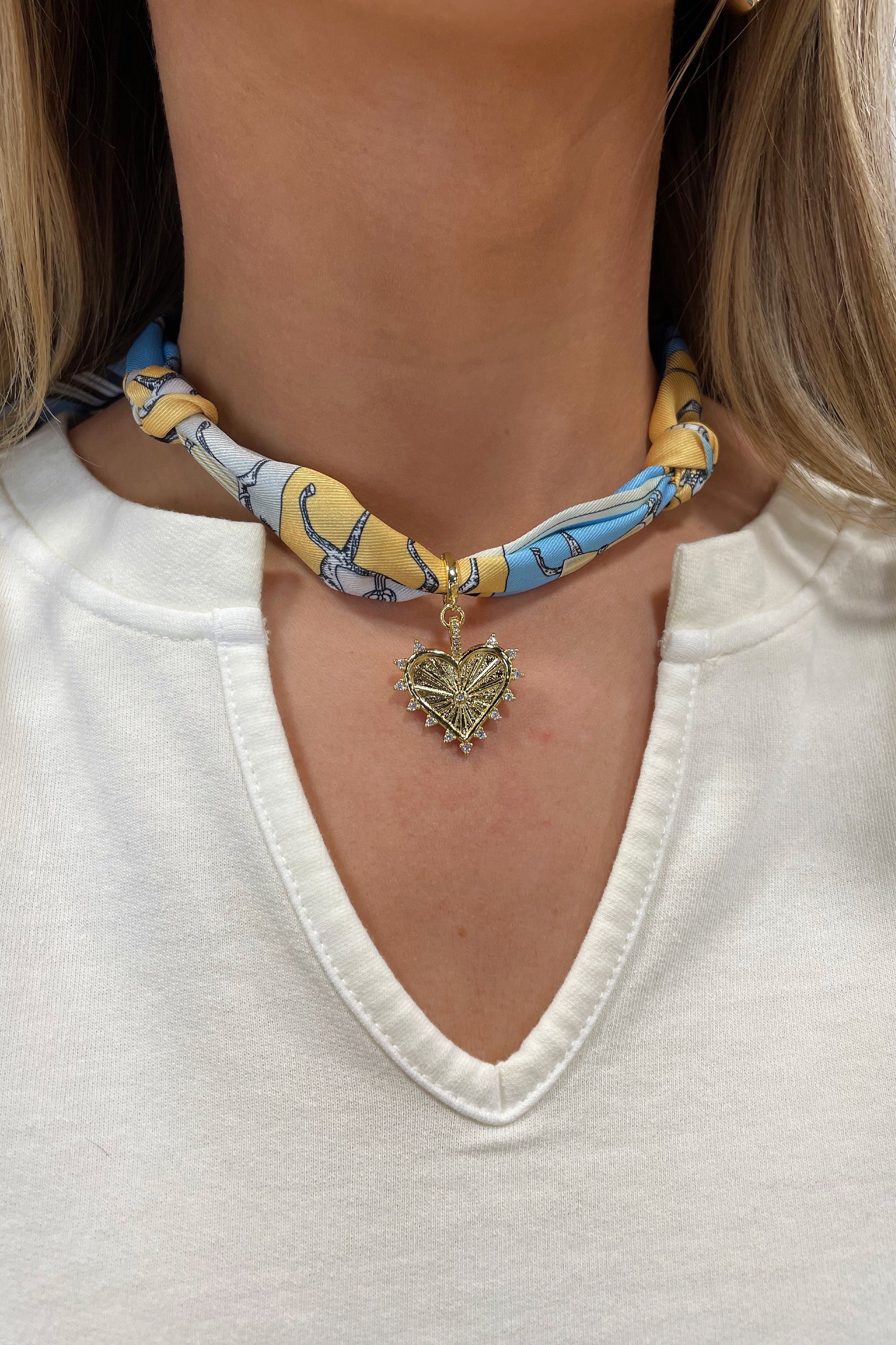 Scarf Charm Necklace Blue Stud
