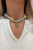 Scarf Charm Necklace Blue Stud
