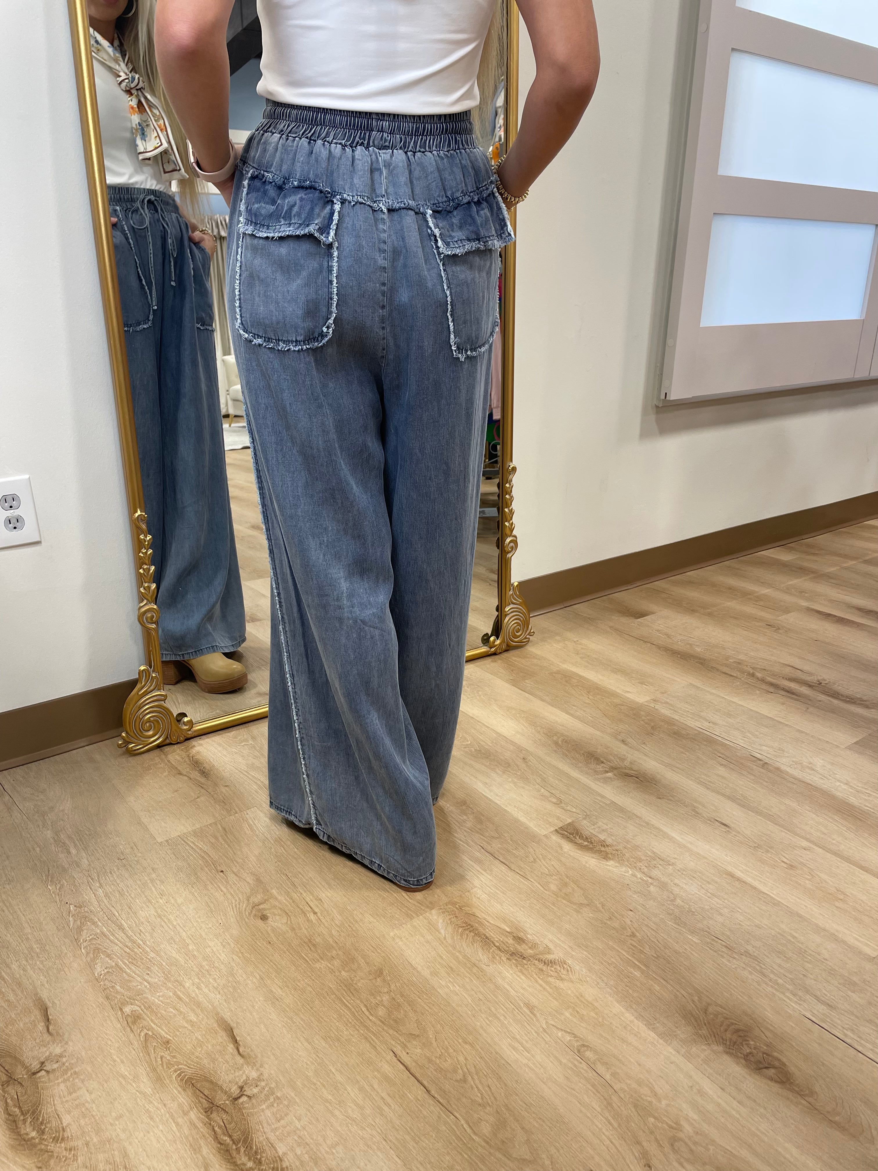 Kylie Washed Chambray Pants Denim