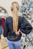 Metallic Midnight Balloon Sleeve Blouse