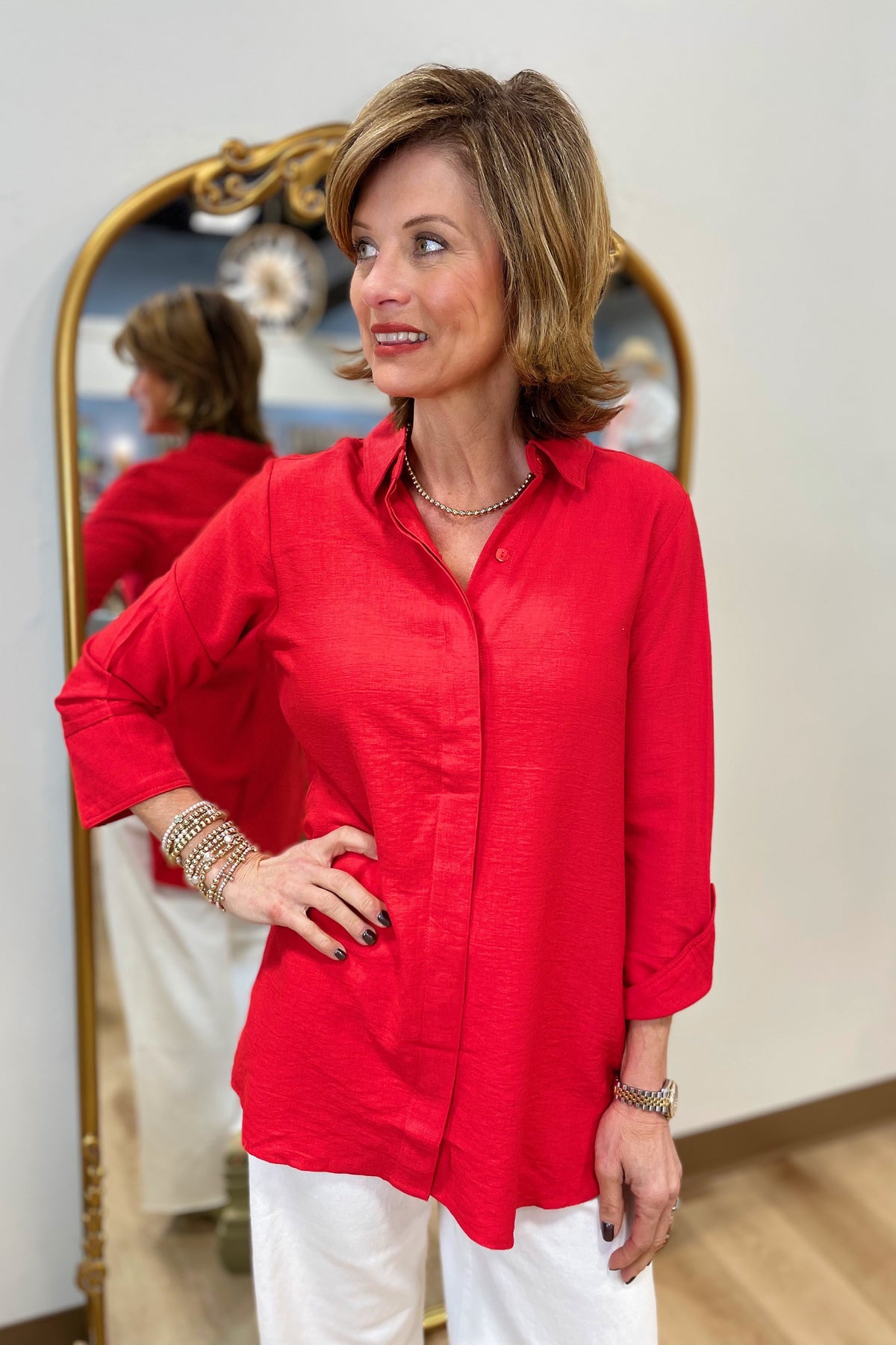Andrea 3/4 Sleeve Blouse Red