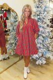 Festive Flair Plaid Dress Red