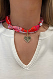 Scarf Charm Necklace Pink Stud