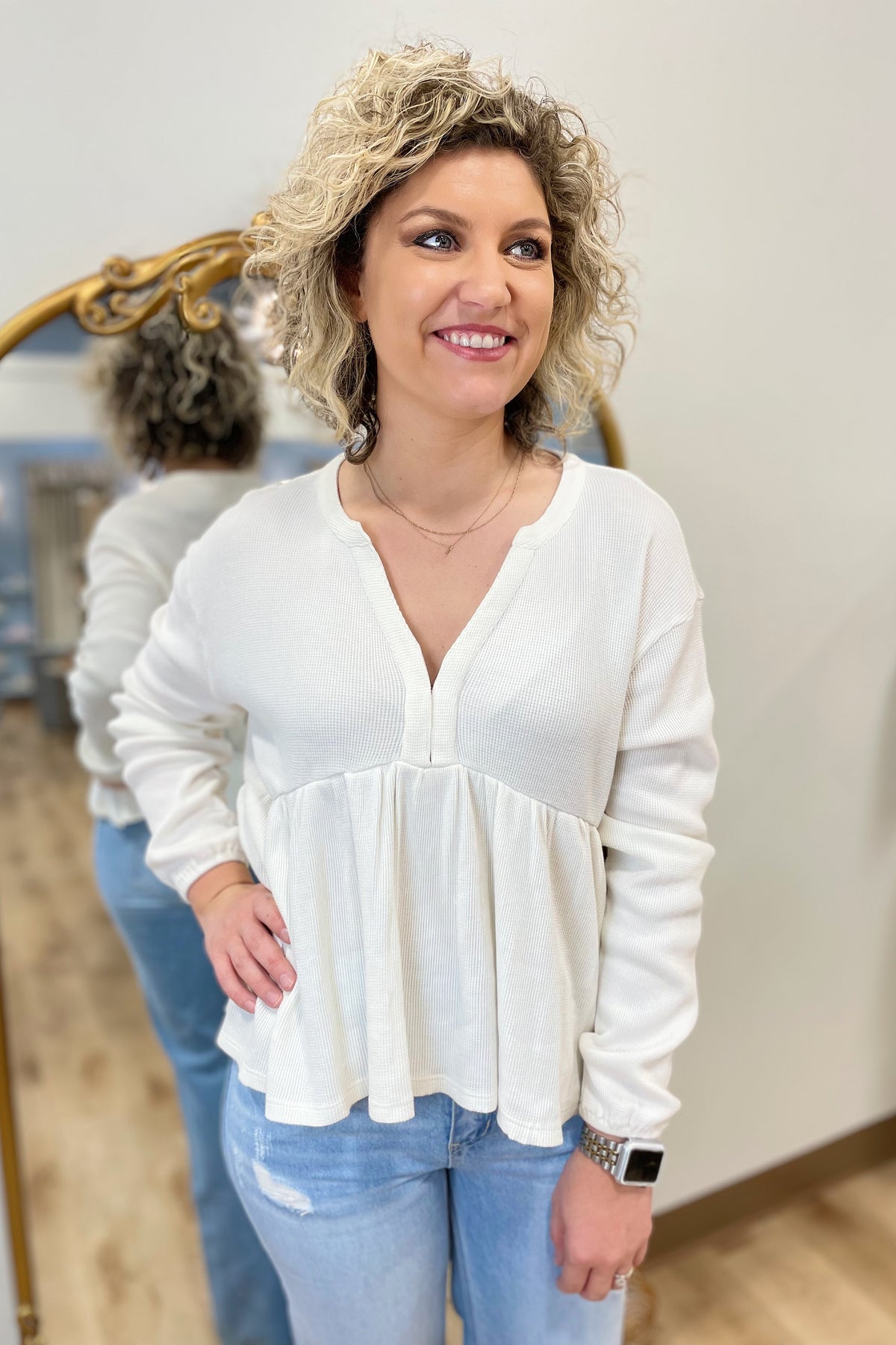 Northern Charm Babydoll Top Cream